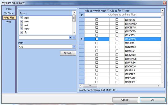 Search, select and import Video Files (mp4, mov, mkv, avi, flv)