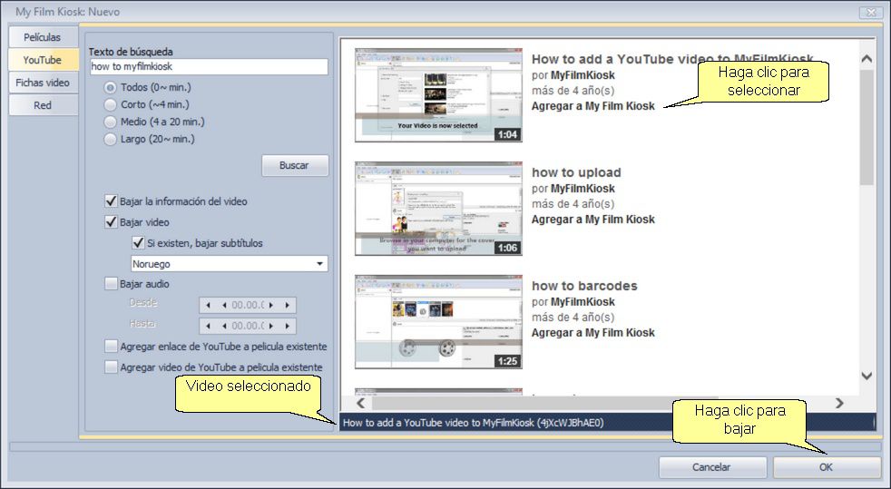 Cómo bajar videos de YouTube usando My Film Kiosk