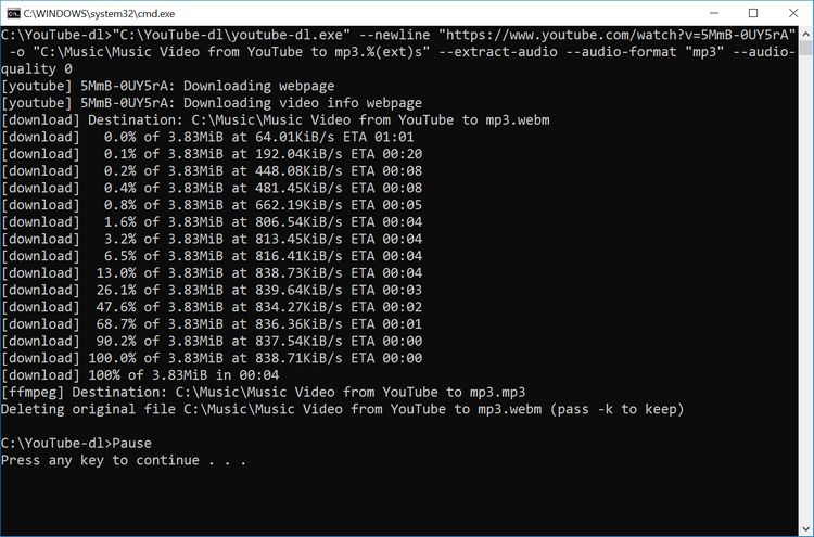 How to convert from youtube to mp3 using youtube-dl and ffmpeg as a YouTube to mp3 converter from a bat-file