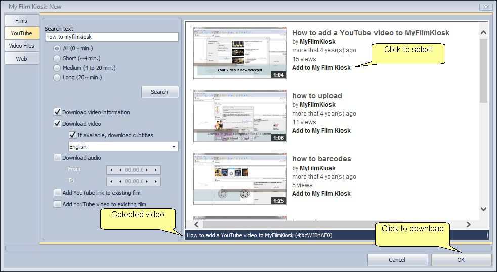 How to download YouTube videos using My Film Kiosk