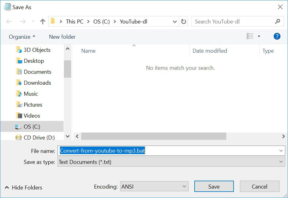 Save BAT-file as Convert-from-youtube-to-mp3.bat